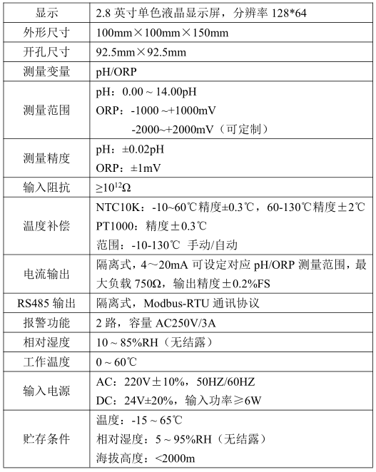 MIK-PH6.0在線ph計(jì)產(chǎn)品參數(shù)