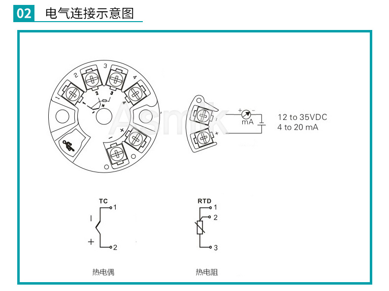 米科MIK-ST500智能溫度變送模塊電氣接線(xiàn)示意圖